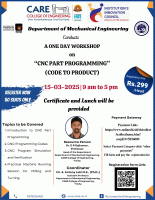 One Day Workshop on CNC Part Programming(code to Product) 2025 Workshop Poster